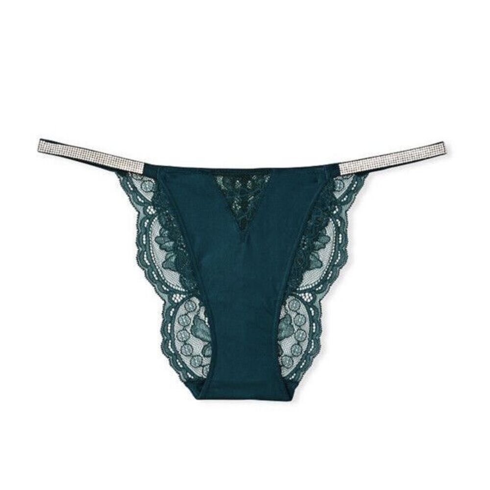 Victoria's Secret Very Sexy Shine Strap Lace‎ Cheeky Panty Sz XL - Deepest Green